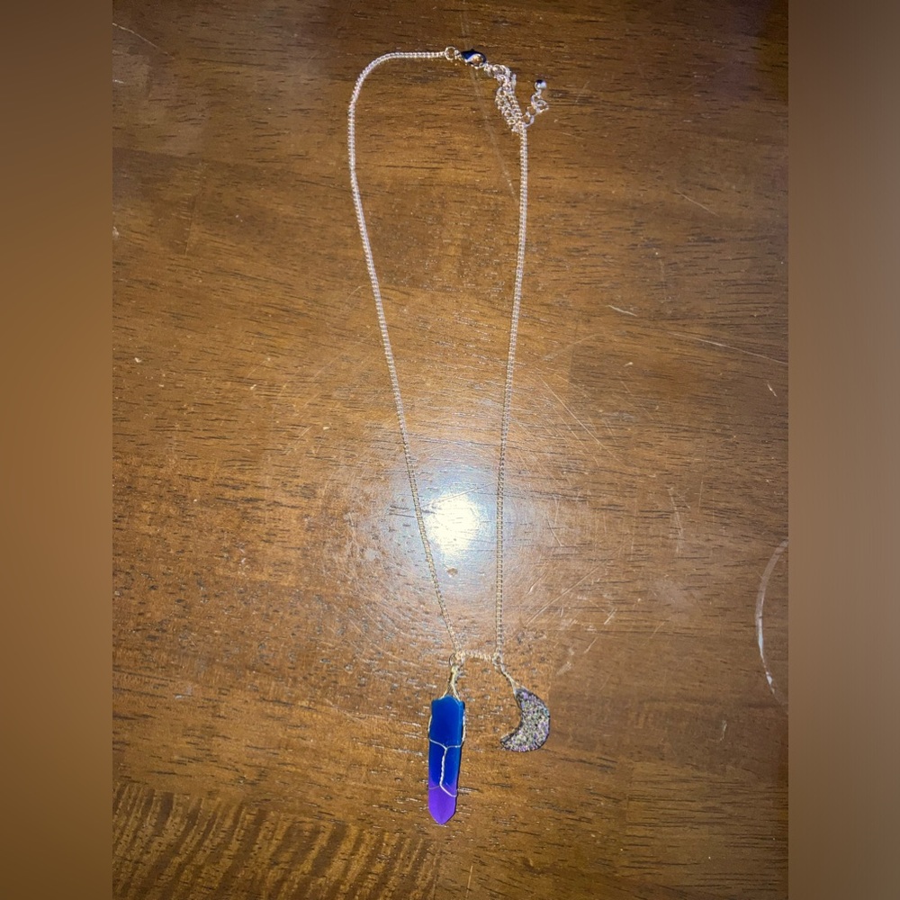 Faux Crystal Moon Pendant Necklace